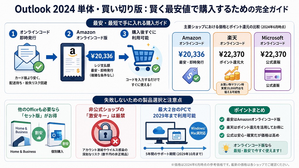 Outlookだけをピンポイントで使いたいなら、サブスクよりも「単体版(買い切り)」がトータルコストを抑えられて最適。