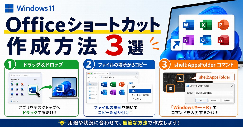 【Windows11】Office や Microsoft 365 のショートカットアイコンをデスクトップに作成する方法（Word・Excel対応）