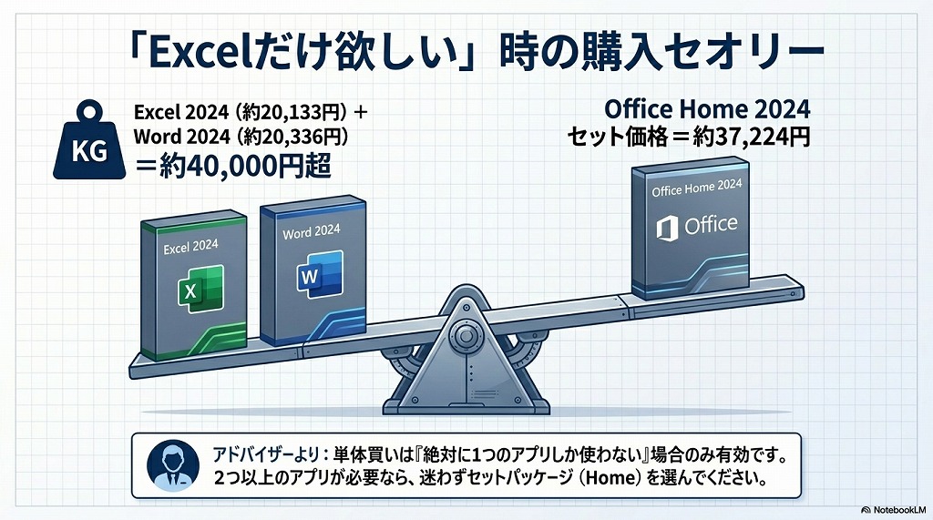 単体アプリ（Excelのみ等）の価格一覧