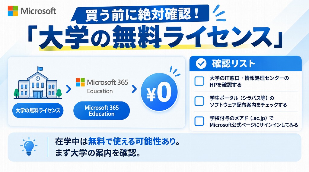 【最優先】購入前に「大学の無料Officeライセンス」を確認