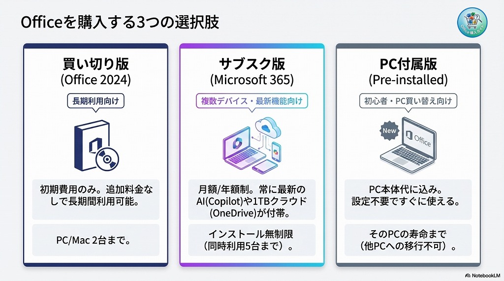 Officeを購入する3つの選択肢
