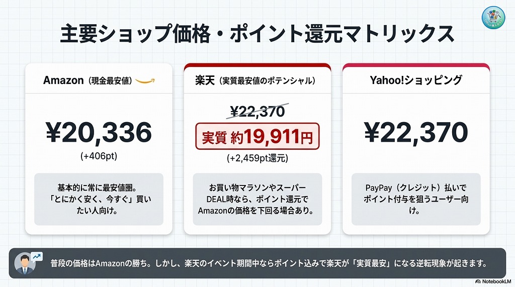 各オンラインショップの価格一覧表