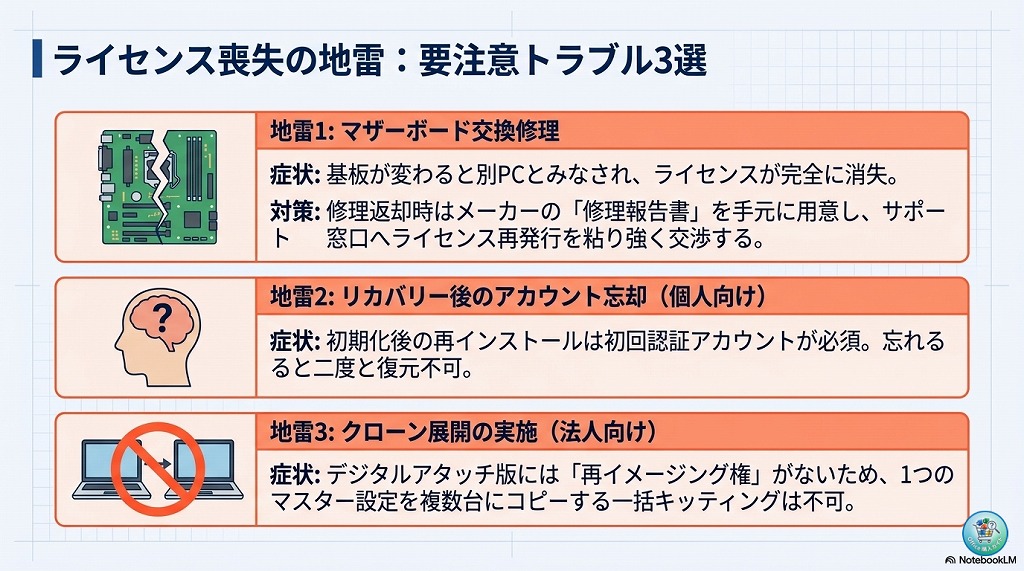 よくあるトラブルと対処法（マザーボード交換・リカバリー時など）