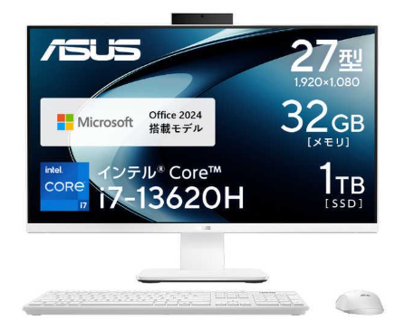 ASUS エイスース　デスクトップパソコン V400 AiO (V470VAK) [ 27型 / Win11 Home / Core i7 / メモリ32GB / SSD1TB / Office ] ホワイト　V470VAK-WPE013WS