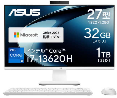 ASUS エイスース　デスクトップパソコン V400 AiO (V470VAK) [ 27型 / Win11 Home / Core i7 / メモリ32GB / SSD1TB / Office ] ホワイト　V470VAK-WPE013WS