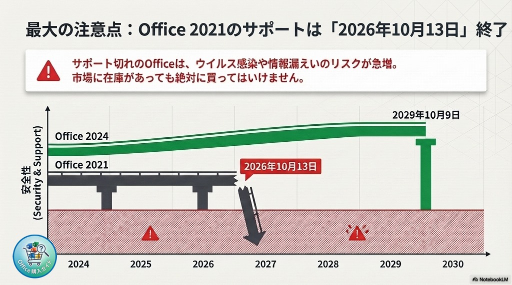 旧製品である Office 2021 のメーカーサポートは、2026年10月13日に終了します。