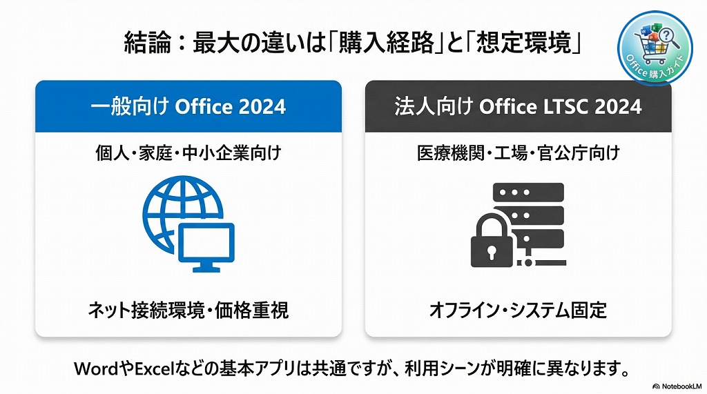 結論：一般向け「Office 2024」と法人向け「Office LTSC 2024」の決定的な違い