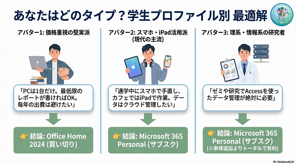 買い切り版（Office 2024）とサブスク版（Microsoft 365）どちらが学生におすすめ？