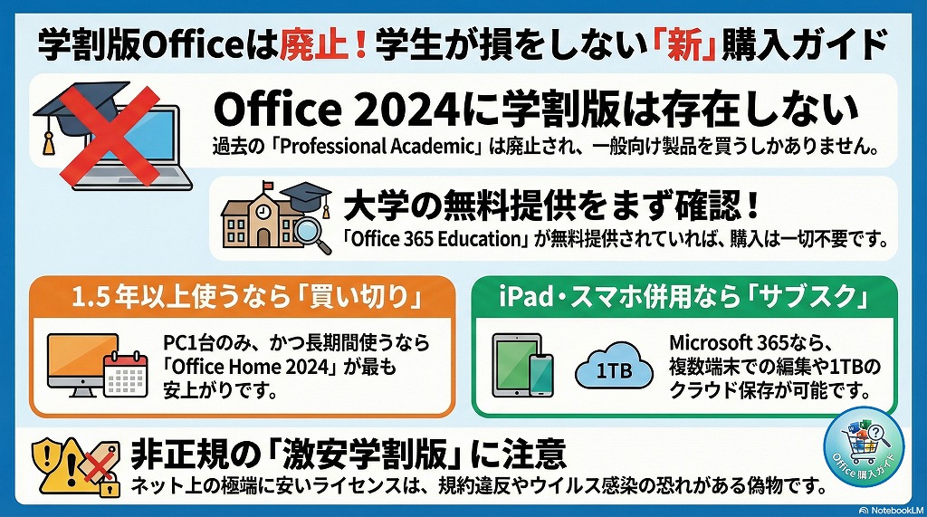 【学生必見】Office 2024 の学割(アカデミック版)は廃止？お得な買い方と買い切り代替プラン【Academic】