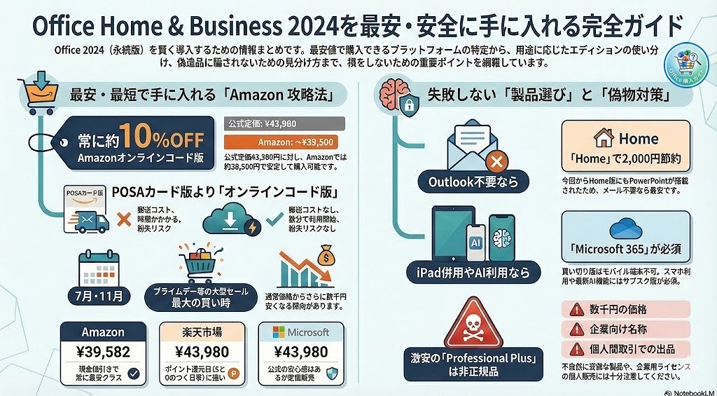 Office Home & Business 2024 を安全かつ最安で手に入れるポイントをまとめます。