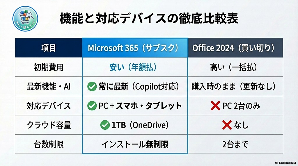 複数端末・スマホで使うなら「Microsoft 365」、PC2台までなら「Office 2024」