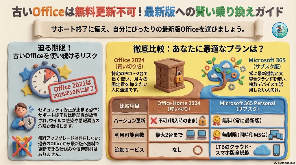 【2026】古いOfficeは無料でバージョンアップ不可！最新オフィスにアップグレードする方法【2019/2021/2024】