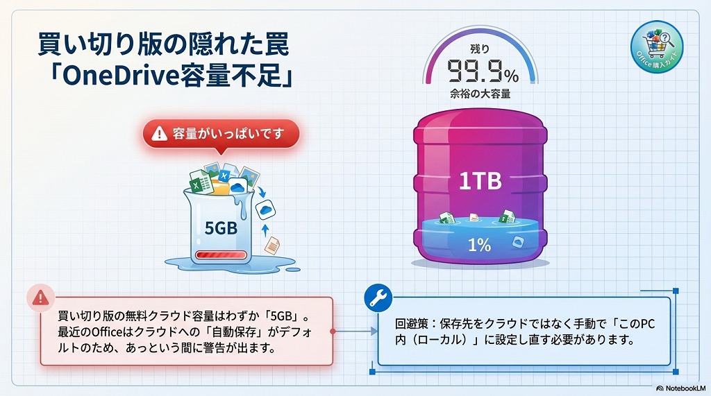 買い切り版のOffice Home 2024で唯一ストレスに感じるかもしれないのが『OneDriveの容量不足』です。