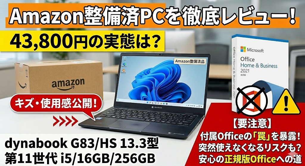 【評判】Amazon整備済みパソコン「dynabook G83/HS」正直レビュー！中古の傷や付属Officeの注意点を徹底解説