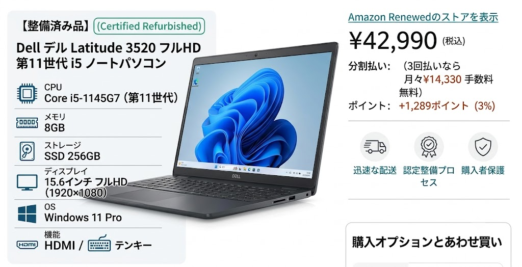中古PC「Dell Latitude 3520」のスペックと価格