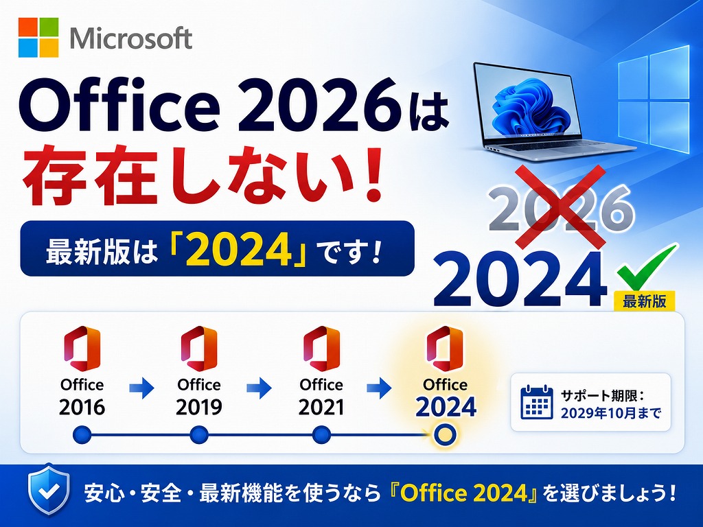 現在販売されているパソコンに付属している最新の買い切り版（永続ライセンス）Officeは「Office 2024」です。