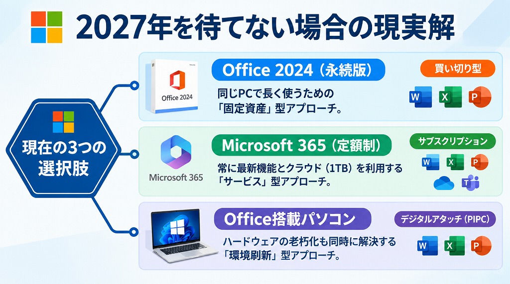 現在の選択肢は「2024」「Microsoft 365」「搭載PC」の3つ