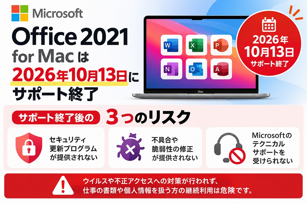 Office 2021 for Macは2026年10月13日にサポート終了