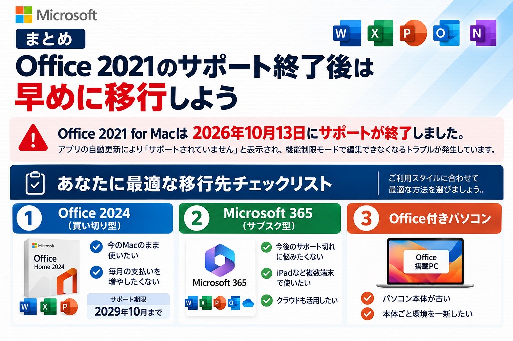 まとめ：Office 2021のサポート終了後は早めに移行しよう